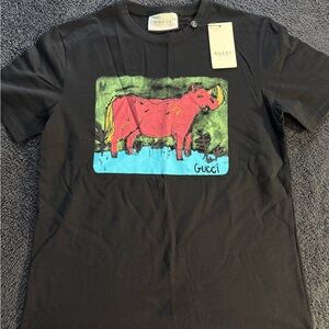 Gucci Black Tee with Red Rhino Print